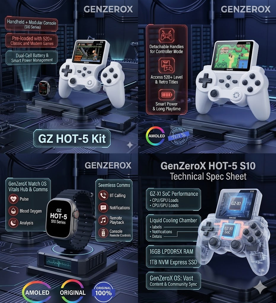 GENZEROX HOT-5 Ultimate 3-in-1 Gaming Console & Smartwatch Bundle